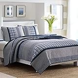 Nautica Adleson Cotton Pieced Quilt, Full/Queen, Blue/Grey