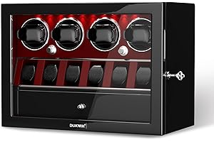 DUKWIN Watch Winder for 4/6/8 Automatic Watches, Lockable Winders with Watch Holders and Jewelry Storage, Super Quiet Motor with High-Gloss Finish, Built-in Illumination