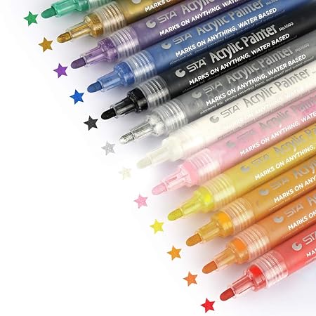 Thinkcase Marker Stifte, 12 Farben Acrylstifte Wasserfest Sta Acrylfarbe Permanent Marker Set DIY Art Filzstift für Glasmaler