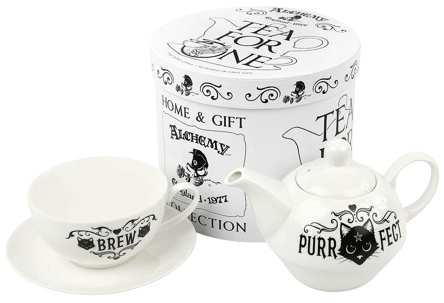 Alchemy Purrfect Brew Tea for One Set Mug Set White 15.5x14.5cm