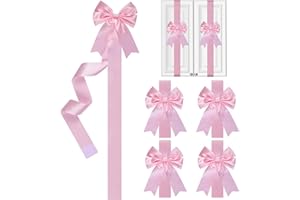 Haiabei 4 Pcs Pink Christmas Cabinet Ribbons Bows Large Christmas Cabinet Door Bows Pink Bow Wreath Bows Decorations for Kitc