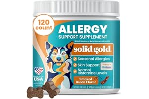 Solid Gold Dog Allergy Relief Chews - Dog Itching Skin Relief & Seasonal Allergies Support - Alaskan Salmon Oil for Dogs Skin, Coat & Immune Support - Bacon Flavor Soft Allergy Chews for Dogs -120ct
