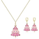 Christmas Tree Jewelry Set for Women Charm Enamel Pink Green Tree Snowflake Light Bulb Stars Glitter Dangle Drop Earrings Necklace for Xmas New Year Party Festival Holiday Jewelry Accessories