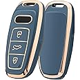 ELOHEI for Audi Key Fob Cover, Special Soft TPU Key Case Cover Protector Compatible with Audi A6L A6 A7 A8 Q7 Q8 E-Tron 2018-2022 A3 S3 S6 SQ7 RS6 S7 RS7 Smart Key(Gold Edge Blue)