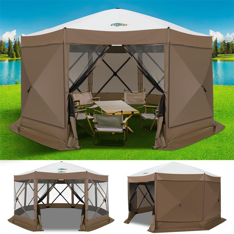 Photo 1 of COBIZI 15x15 FT Pop Up Gazebo - Canopy Tent, Large Gazebos On Clearance with Sidewalls, Screened in Gazebo,carpas para Patio,Portable Screen Tents for 12-15 Persons Outdoor Camping, Backyard, Brown