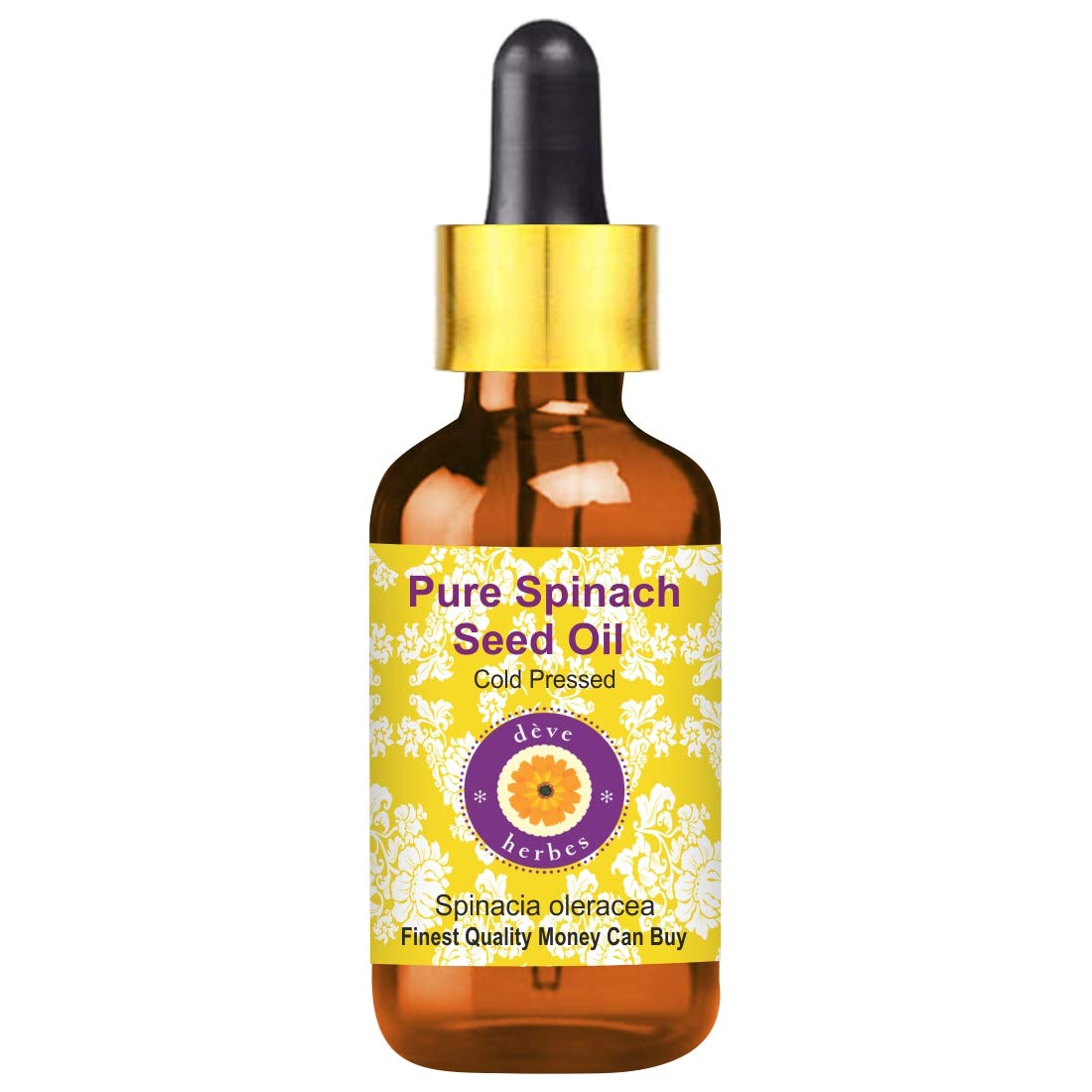 Deve Herbes Pure Spinach Seed Oil (Spinacia oleracea) Non-Sticky | Non-Greasy | For Skin, Hair, Massage & DIY Use 100ml with Glass Dropper