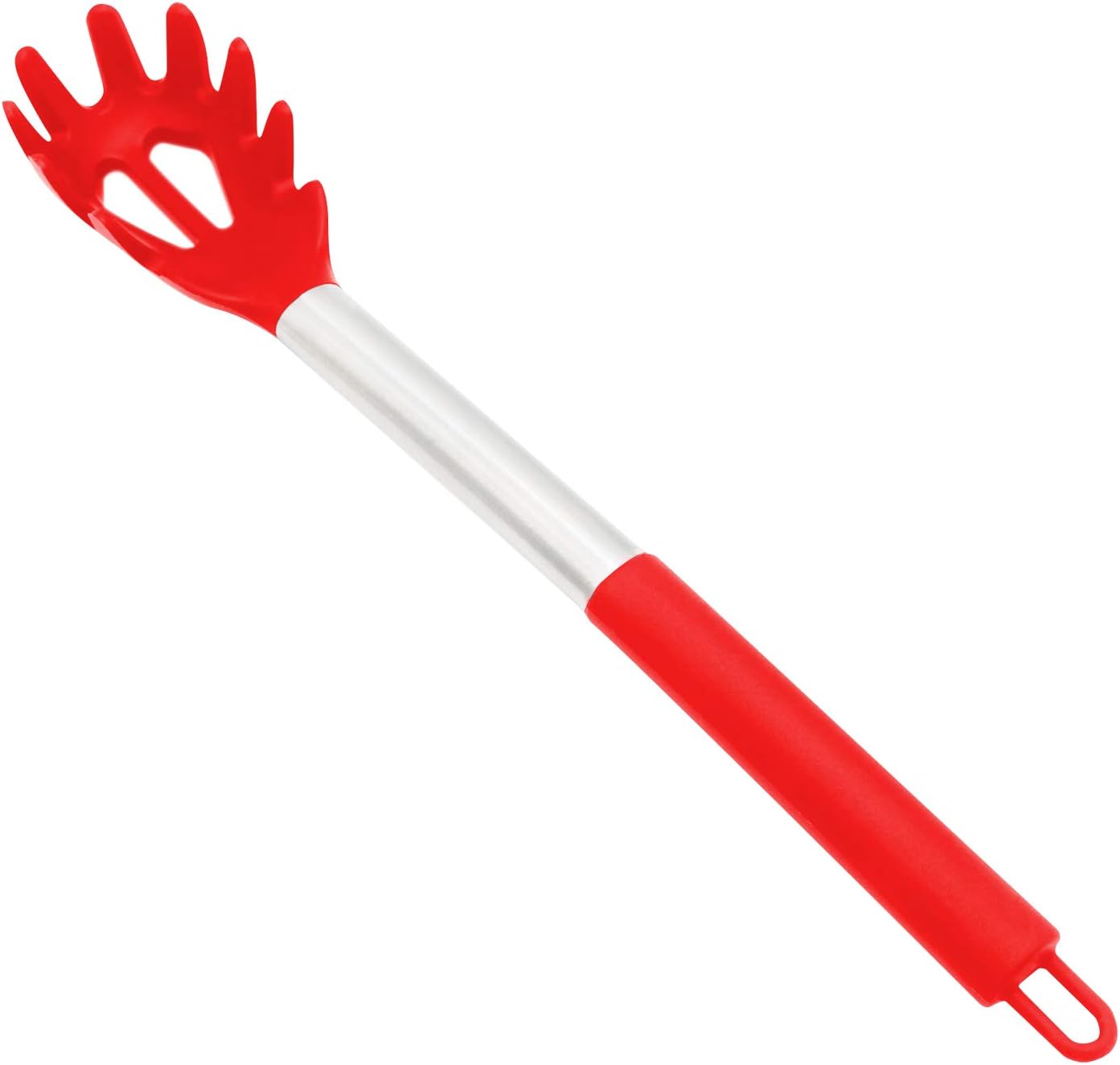 KUFUNG Silicone Pasta Fork Food Grade Pasta Spoon with Stainless Steel Handle, BPA Free, Spaghetti Strainer & Server Spoon (Red)