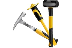 Lasnten 3 Pcs Geology Rock Pick Equipment Kit 33 oz Hammer 3lb Octagonal Hammer 12inch Chisels Tools for Geological Research Exploration, Rock Hounding, Stone Breaking, Prospecting, Mining