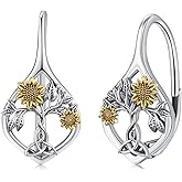 Sunflower Earrings 925 Sterling Silver Sunflower Leverback Earrings Tree of Life Hoop Earrings Jewelry Gifts for Women