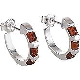 Amber Jewelry for Women - 925 Sterling Silver and Baltic Amber Hoop Earrings, Small Silver Gemstone Studs - Sterling Silver Jewelry Collection