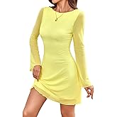 WDIRARA Women's Y2k Leopard Print Dress Mesh Bell Long Sleeve Backless Mini Dresses