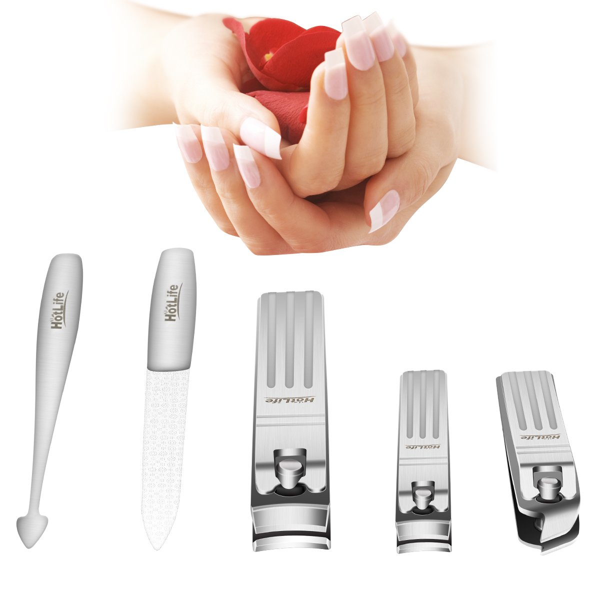 HotLife Nail Clipper Set - Fingernail and Toenail Sharp Clipper Cutter, 5PCS Pedicure & Manicure Set, Professional Stainless Steel Nails Kit With Deluxe Travel Case : Beauty