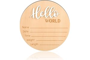 Wooden Hello World Newborn Sign - 5.9 Inch Birth Announcement Plaque for Photo Props, Baby Shower, Hospital Nursery