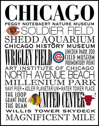 Chicago Subway Art Print centered the city's Sports Teams 11 x 14