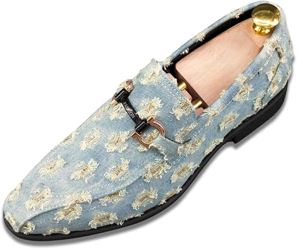 Amazon ジョイジョイ デニム素材 オペラシューズ メンズ ビジネス ローファー シークレットシューズ 6cm カジュアル 防滑 ビット系 アンティーク調 ロングノーズ 脚長効果 トレンド 紳士靴 歩きやすい 総柄 黒 ビジネスシューズ
