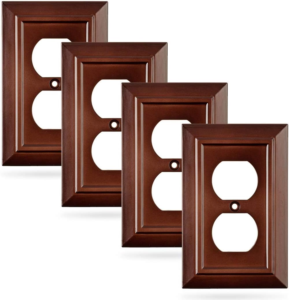 Pack of 4 Wall Plate Outlet Switch Covers by SleekLighting | Decorative Dark Brown Mahogany Look | Variety of Styles: Decorator/Duplex/Toggle / & Combo | Size: 1 Gang Duplex - - 