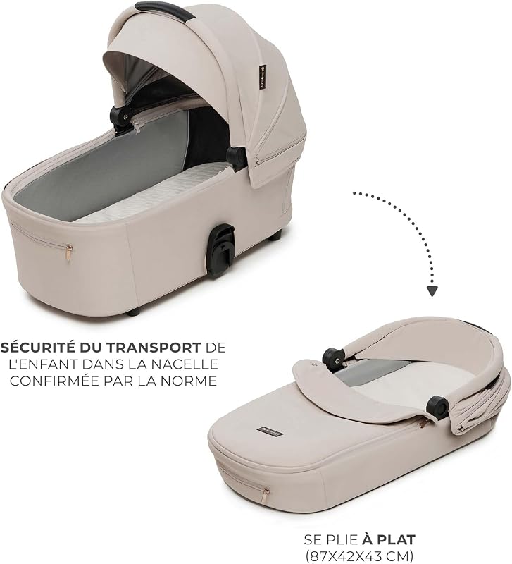 Kinderkraft NEA 2, Poussette de la naissance à 22 kg, Pliage d'une seule main, Position allongée, Grande capote, 4 roues amortissantes, Filtre UPF 50+, Panier jusqu'à 5 kg, Beige
