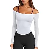 LASLULU Womens Sexy Off The Shoulder Long Sleeve Workout Tops Strapless T Shirts Crop Top Casual Fall Outfits