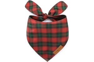 LunaMarie - Luxury Pet Birthday Bandanas -Premium & Silky Poly Fabric | 100% Handmade | Custom Shape Dual Layered (Jingle Plaid, Large)