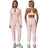 EFOGEP 3 Piece Women Workout Sets Sports Bra Long Sleeved Jacket High Waist Legging Suitable for Yoga Golf Outfits Set