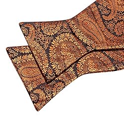YOHOWA Men Self Tied Bow Tie Orange Black Paisley