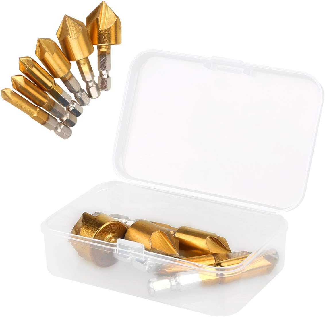 6mm-19mm Countersink Drill Bit, 6 Pcs Hex Shank Flute Countersink Drill Bit,90 Degree Cutting for Wooden Planks Fiberboard Particle Board Plywood Plastic Aluminum Board PCB Board Chamfer Bit