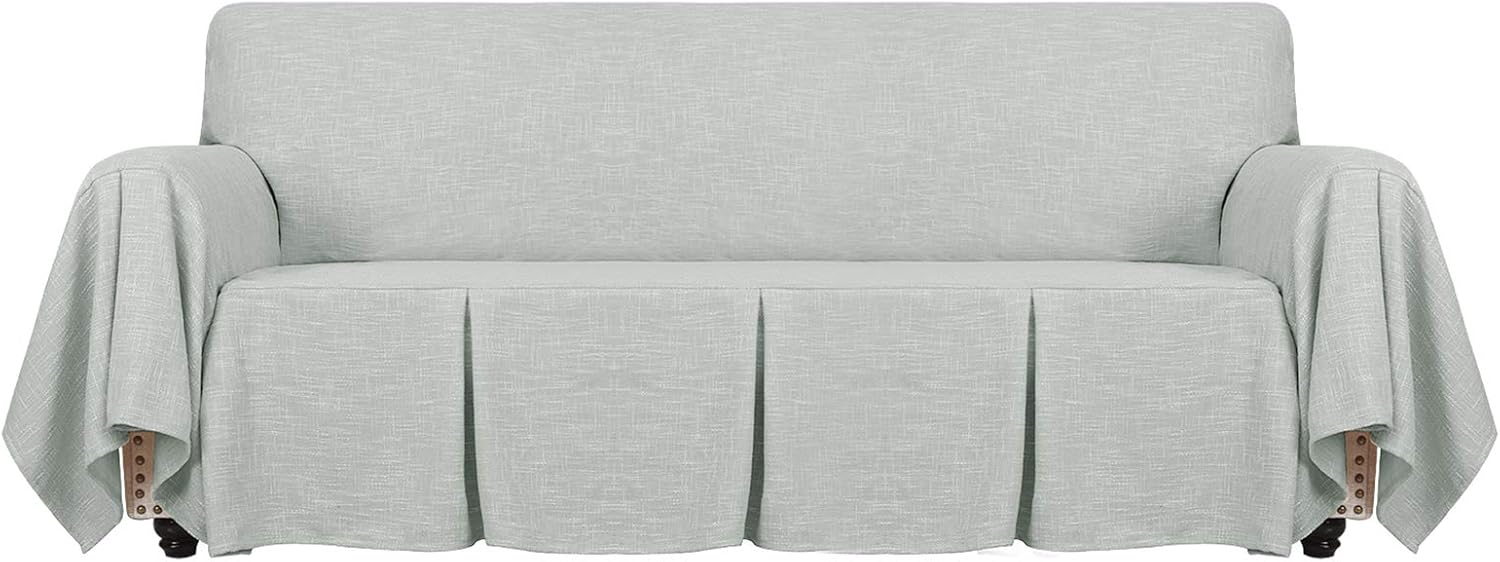 YEMYHOM Linen Sofa Cover Universal Couch Covers for 3 Cushion Couch Premium Pet Dog Sofa Slipcover Living Room Furniture Protector Magic Slip Cover with Ruffles (Sofa, Light Gray)