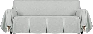 YEMYHOM Linen Sofa Cover Universal Couch Covers for 3 Cushion Couch Premium Pet Dog Sofa Slipcover Living Room Furniture Protector Magic Slip Cover with Ruffles (Sofa, Light Gray)
