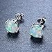 RongXing Jewelry Cute 925 Womens and Girls Jewelry Blue Opal Silver Stud Earring(7.6mm7.6mm)