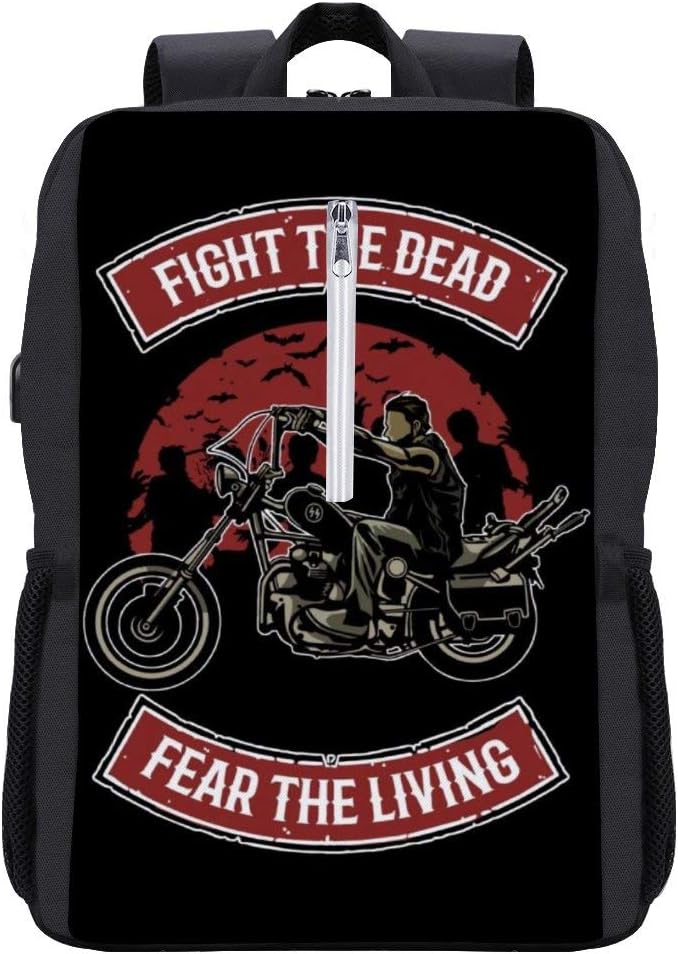 Walking Dead Daryl Dixon Fight The Dead Fear The Living Backpack Daypack Bookbag Laptop School Bag with USB Charging Port