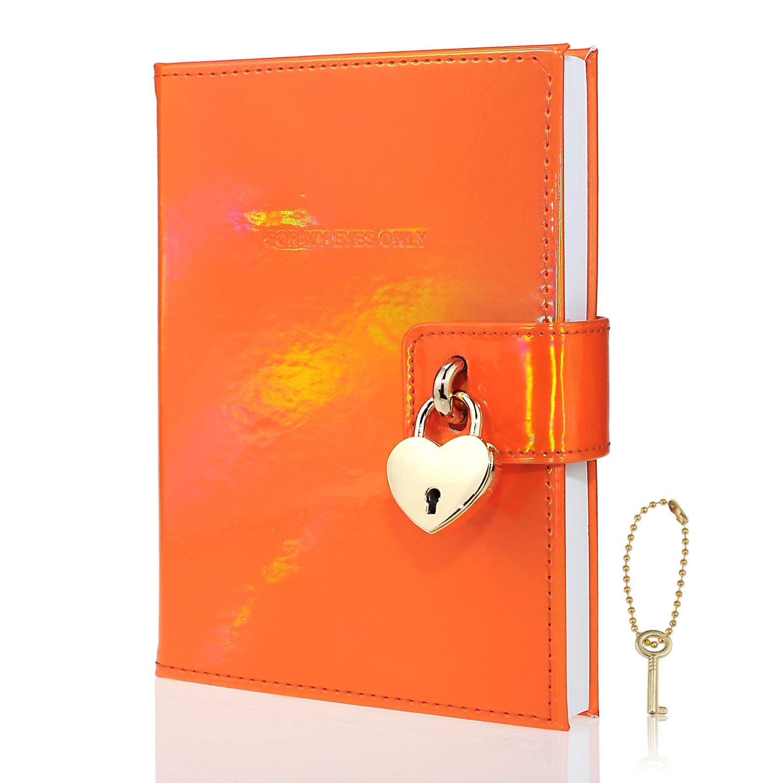 Mazeran Heart Shaped Lock Journal, Laser Rainbow PU Hard Cover Notebook Travel Diary, B6 Lined Locking with Key Personal Planner Secret Organizers Gift for Girls Women Daughter