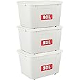 Cetomo 80L*3 Plastic Storage Box,White, Tote box,Organizing Container with Durable Lid and Secure Latching Buckles, Stackable and Nestable, 3Pack, with Buckle