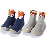 FABRST 2 Pairs Baby Sock Shoes Toddler Infant Non Slip Soft Rubber Sole Slippers First Walking Shoes for Baby Boys Girls