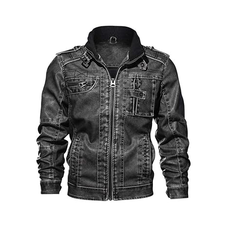 Gusspower Herren Lederjacke Herbst Winter Bikerjacke Mit Stehkragen Biker Stil Retro Weiches Lässig Beiläufige Mantel Einfarb
