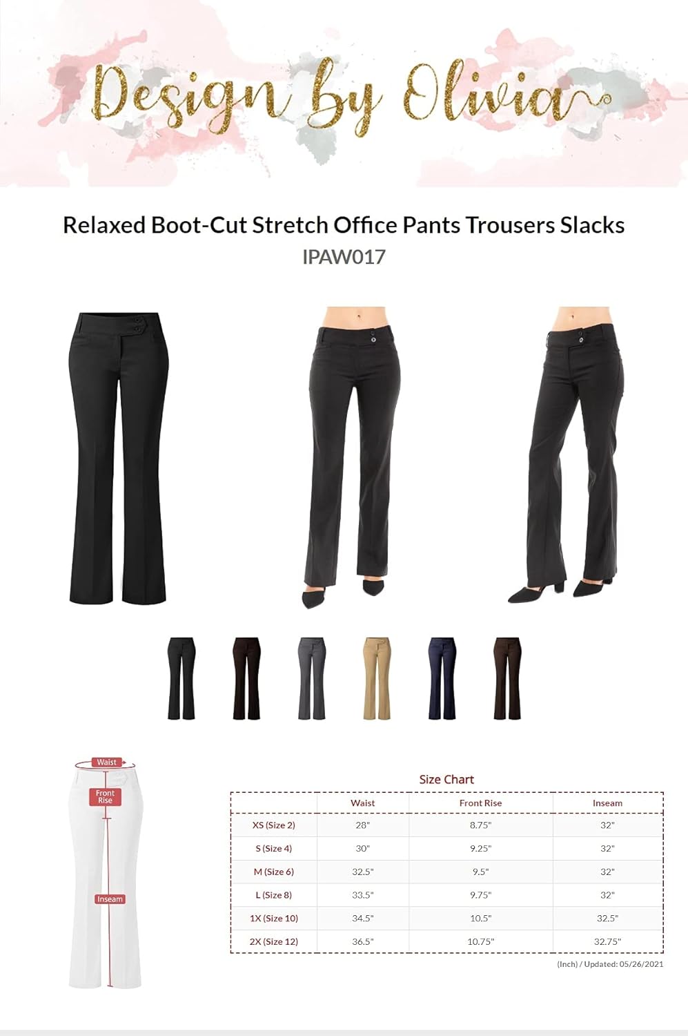 Design by Olivia Women's Relaxed Boot-Cut Stretch Office Pants Trousers Slacks: Clothing