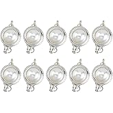 SUPERFINDINGS 10Pcs Pearl Box Clasp Round Alloy Box Clasps with Pearl Alloy Pearl Box Clasp for Necklace Antique Synthetic Pearl Clasps for Earrings Jewelry Making