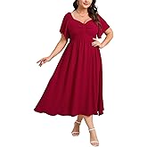 SCOMCHIC Women's Plus Size Maxi Dress Summer Short Sleeve Sweetheart Neckline A Line Wedding Guest Cocktail Dresses