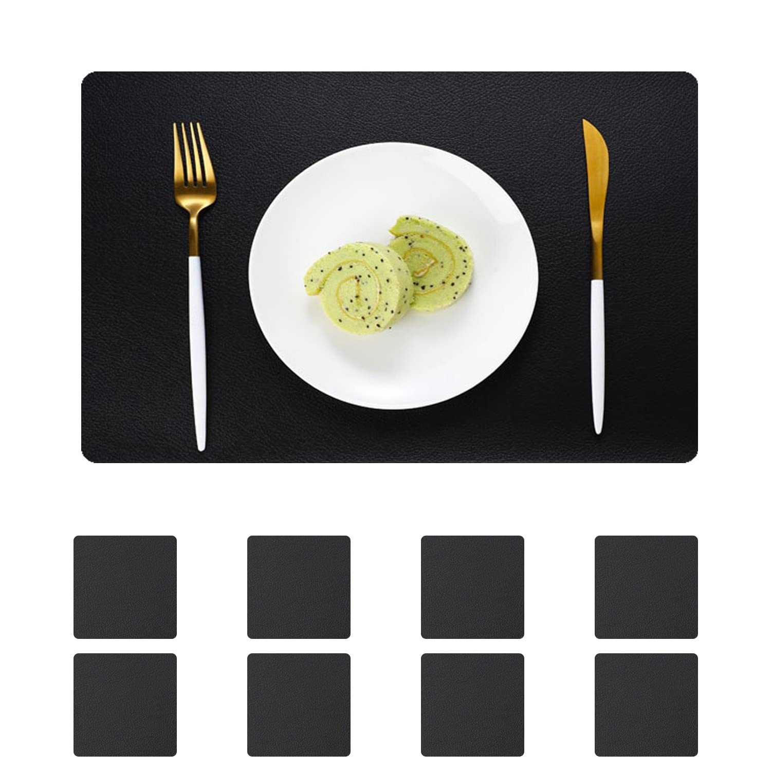 pigchcy Leather Placemats,Durable Waterproof Placemat for Dining Table,Washable PVC Kitchen Placemats Set of 8 for Indoor Outdoor (45 x 30 cm, Black)