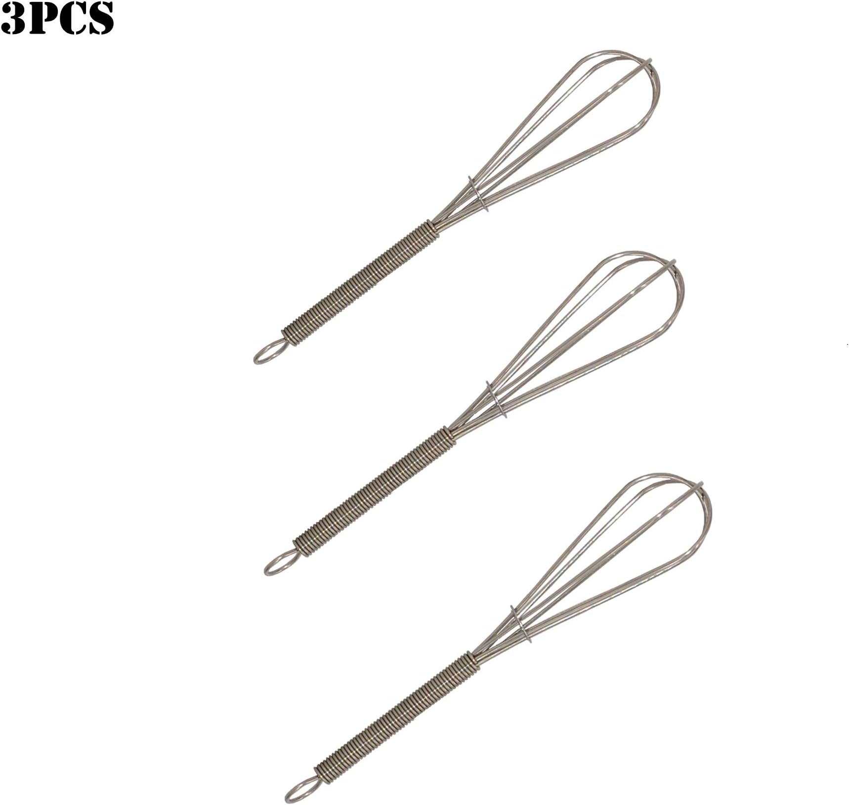 TBCGGEP Mini Whisks 5 inch 3Pcs Stainless Whisk, Hand Egg Mixer for Flour Cake Egg, Kitchen Cooking Baking Use Whisk