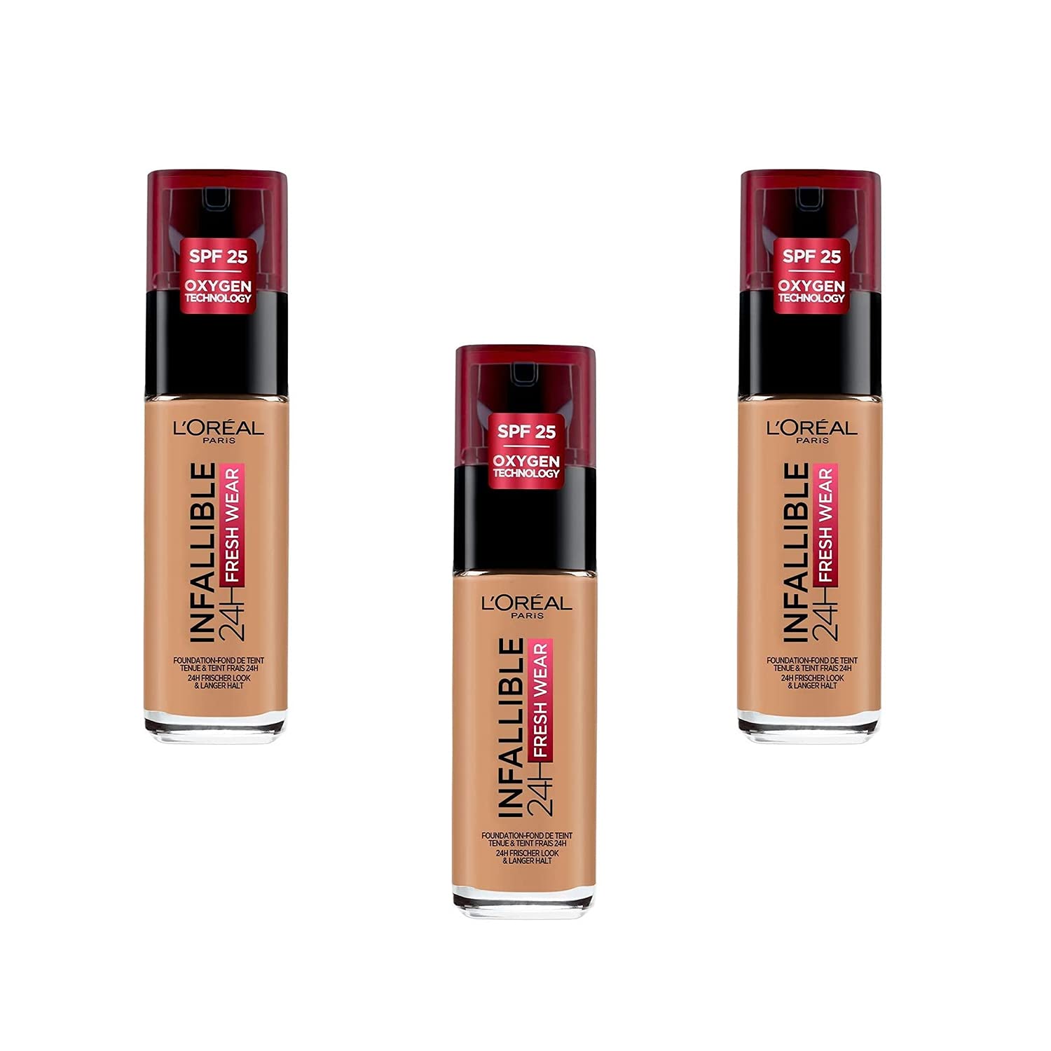 L'Oréal Paris Infallible 24hr Fresh Wear Liquid Foundation - 300 Amber, Pack of 3 (3 x 30 ml)