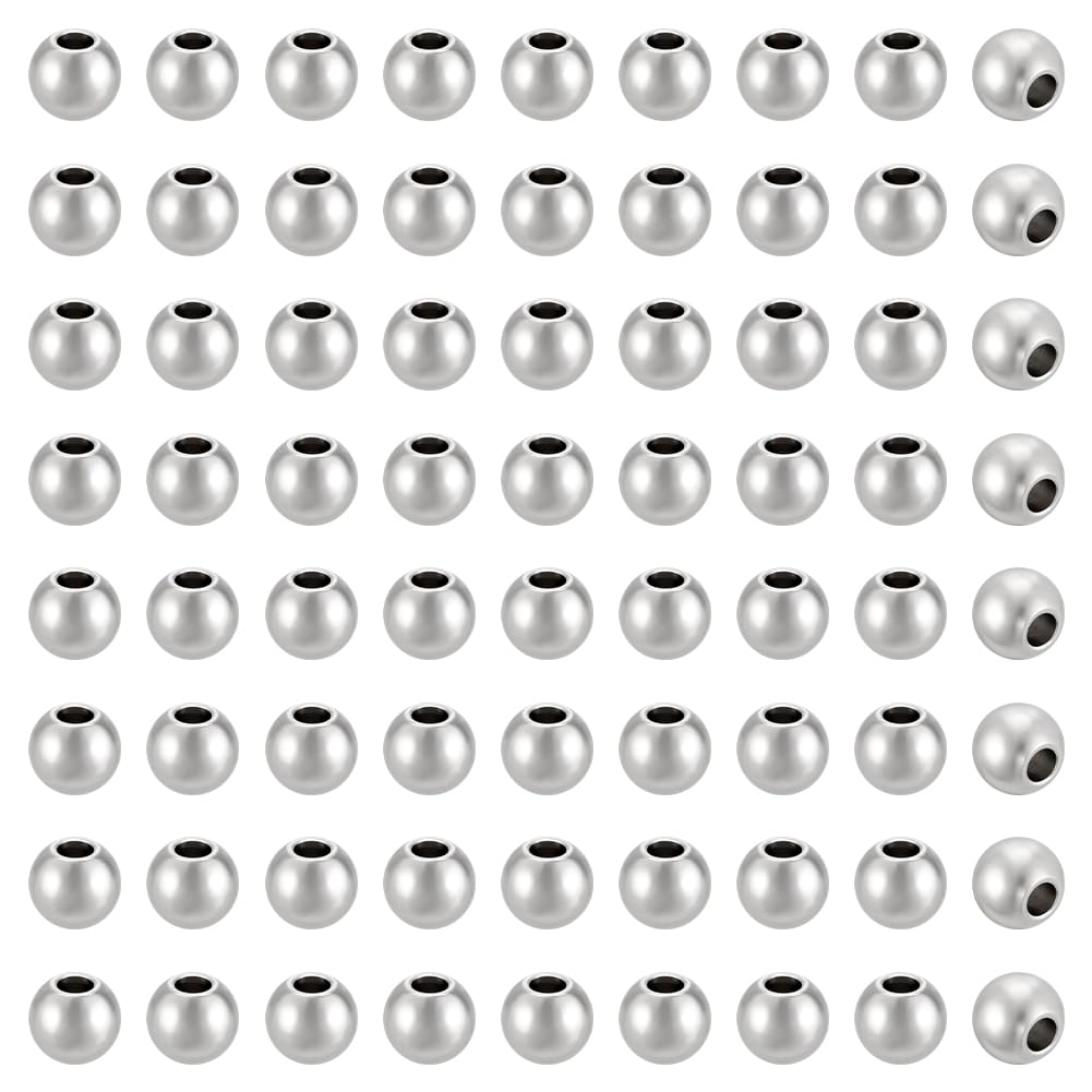 UNICRAFTALE about 100pcs 8mm Round Loose Beads Stainless Steel Beads 3mm Hole Metal Beads Spacers Finding for DIY Bracelet Necklace Jewelry Making Stainless Steel Color