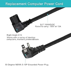 90 Degree Computer Power Cord Right Angle - 1FT