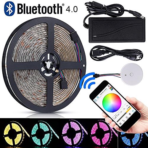 ELlight 16.4ft Bluetooth Connection APP Control LED Strip Lights, 12V 5A Power Adapter, SMD5050, Multi Color Waterproof IP65 LED Light String for IOS, Android