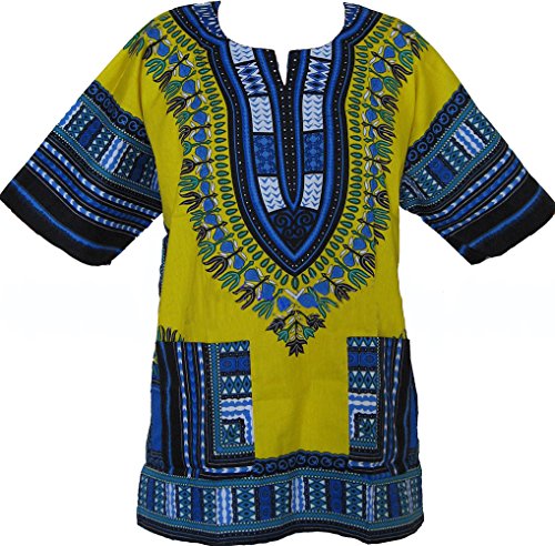 Villas Thailand Traditional Print Unisex Dashiki Top Shirt (Light Yellow) - Image 3