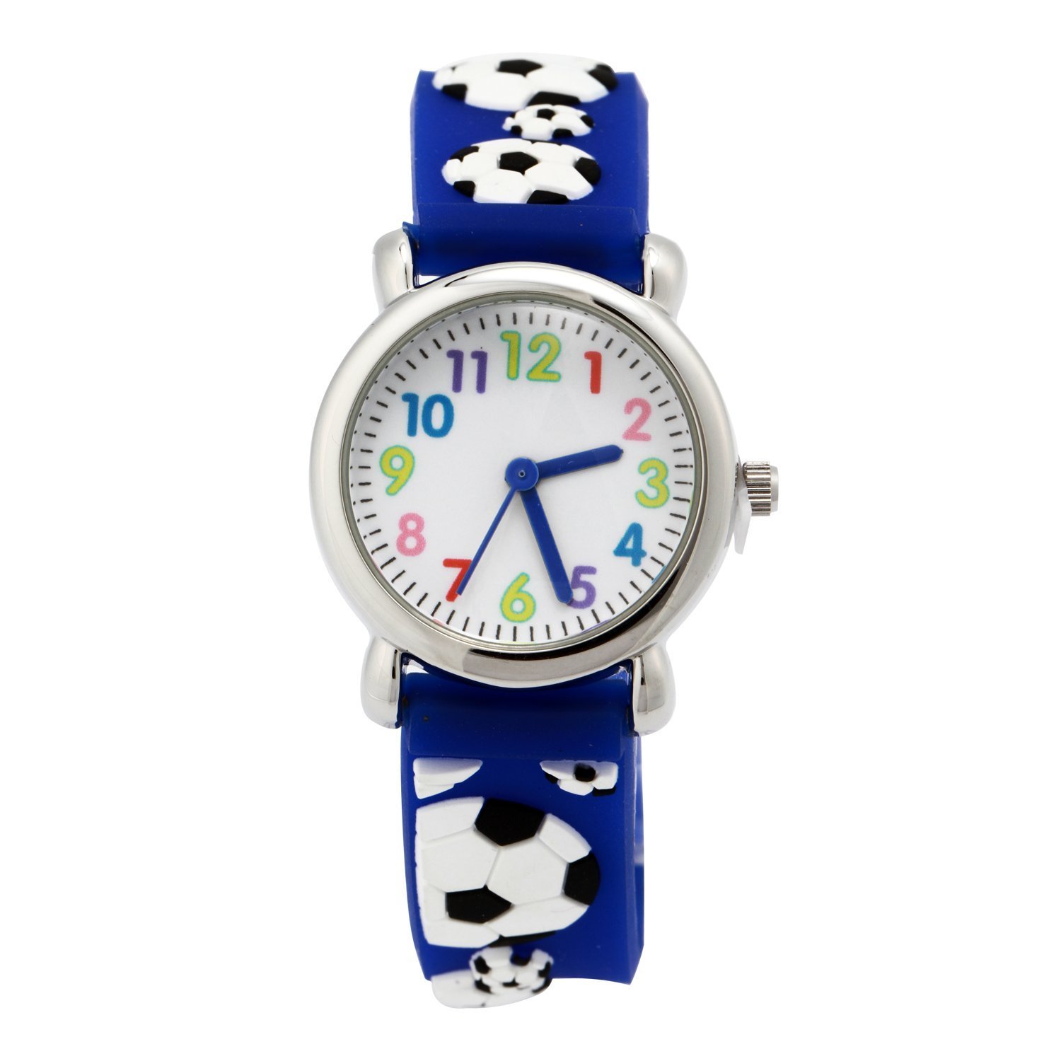 ele ELEOPTION Children's Watch Waterproof 3D Cute Cartoon Round Dial Silicone Rubber Band Quartz Wrist Watch Xmas Gift for Little Girls Boy Kids Children Environmental Friendly - Football, Blue