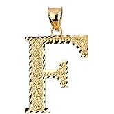 14k Yellow Gold Initial Letter F Charm Pendant, 0.7"