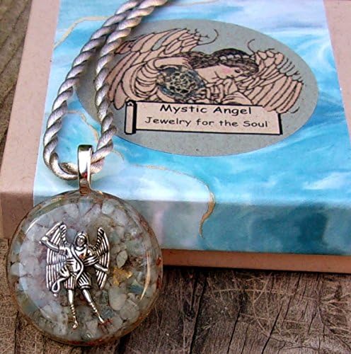 Archangel Michael Pendant with Genuine Aquamarine &amp; Herkimer Diamond