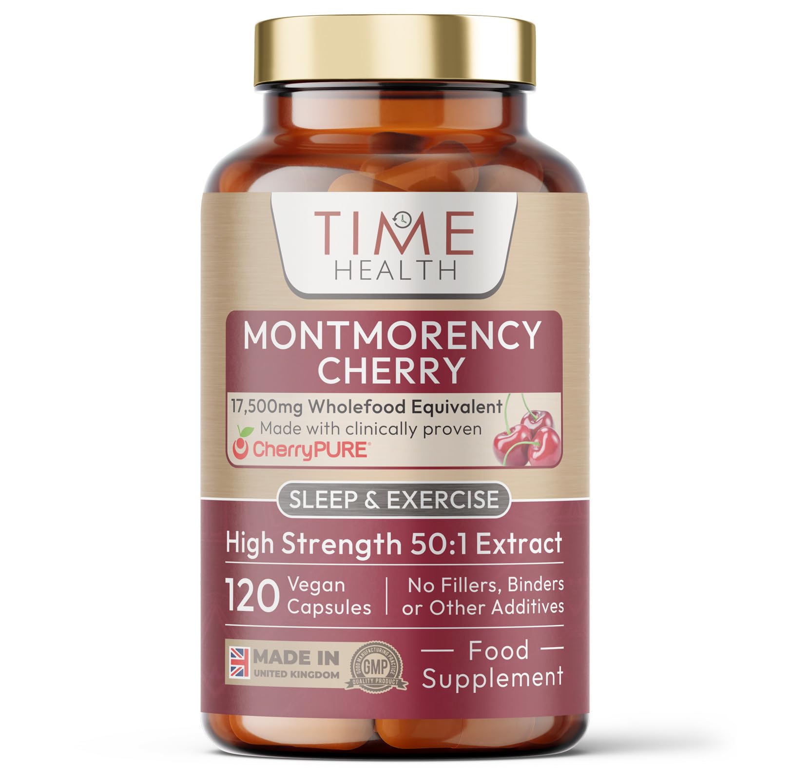 Montmorency Cherry - Maximum Strength 50:1 Extract 2% Proanthocyanidins - 17500mg Wholefood Equivalent per Capsule - CherryPURE® - Vegan - UK Made - GMP Standards - Zero Additives