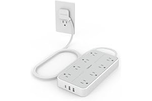 Flat Plug Power Bars with Surge Protector 1080J, TESSAN 6 Ft Extension Cord Indoor with 8 Multiple Outlets and 3 USB(1 USB C)