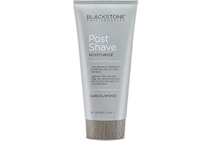 Blackstone Men's Grooming Post Shave Moisturizer with Tea Tree Oil, Shea Butter, Vitamin E, & Aloe | Soothing Cooling Balm | Cruelty & Paraben Free | Made in USA | Sandalwood (6 oz)